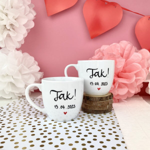 Zestaw kubków 300 ml - TAK ! z datą ślubu- Kika Handmade
