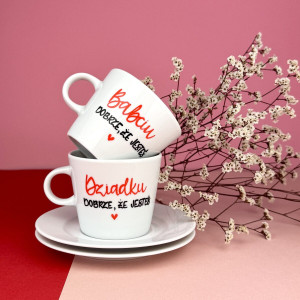 Zestaw filiżanek Babciu, Dziadku dobrze, że jesteś- Kika Handmade