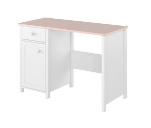 Białe eleganckie biurko z różowym blatem do pokoju dziewczynki 110 cm LARA