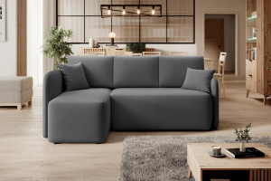 Designerski szary narożnik w miękkiej tkaninie welur HADSON