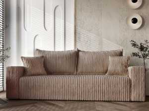 Przytulna sofa beżowy sztruks 232 cm z funkcją spania TILO