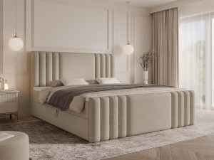 Eleganckie wygodne łóżko do sypialni boucle BEŻ LIVA