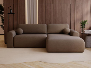 Designerski narożnik w brązowej tkaninie baranek AURA