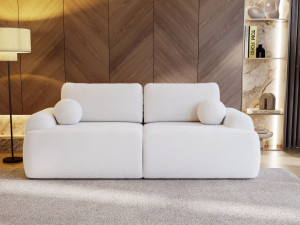 Biała sofa 3 osobowa zaokrąglona tkanina baranek OLIO
