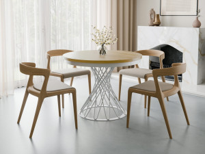 Rozkładany stół z białą designerską podstawą DĄB HIKORA LUKS
