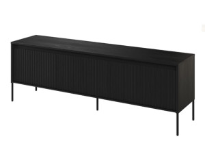 Designerska szafka pod telewizor ryflowana czarne drewno FLORES