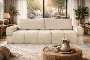 Sofa kremowa tapicerowana rozkładana do pokoju BIANCA