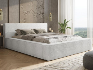 Minimalistyczne łóżko boucle do sypialni MAROK BIAŁE