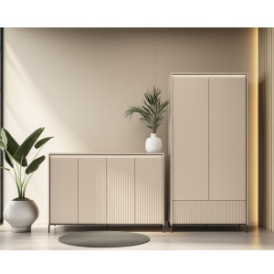 Zestaw eleganckich mebli z oświetleniem LED ryflowanych szafa + komoda FLORES