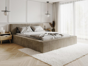Beżowe łóżko nowoczesne sztruks 140x200 TULIA