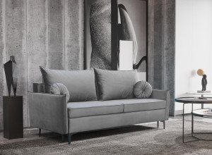 Szara sofa do salonu rozkładana 3-osobowa LEO