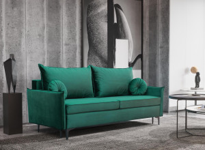 Wygodna sofa do salonu funkcja spania LEO ZIELONA