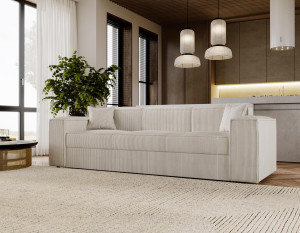 Sofa kremowa sztruksowa do salonu z funkcją spania SANTO