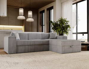 Wygodna sofa narożna z funkcją spania SANTO SZARY
