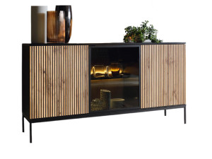 Ryflowana komoda loftowa z LED LINO DĄB WOTAN