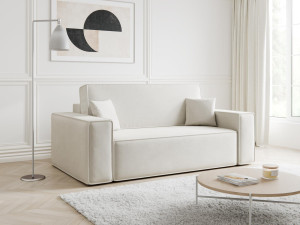 Mała sofa kremowa z funkcją spania do małego pokoju CARLS