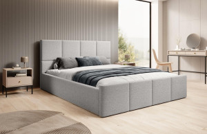 Eleganckie łóżko w tkaninie boucle SZARE COZY