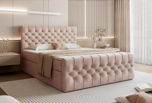 Różowe łóżko kontynentalne glamour pikowany zagłówek MIAMI