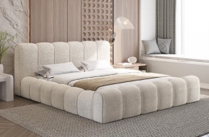 Łóżko sypialniane białe boucle do modnej sypialni ARUBS