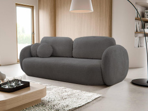 Grafitowa zaokrąglona sofa z funkcją spania tkanina baranek OLIS