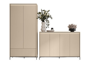 Zestaw eleganckich mebli z oświetleniem LED ryflowanych szafa + komoda FLORES
