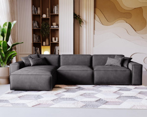 Grafitowy narożnik designerski welur do dużego salonu LOZORNO