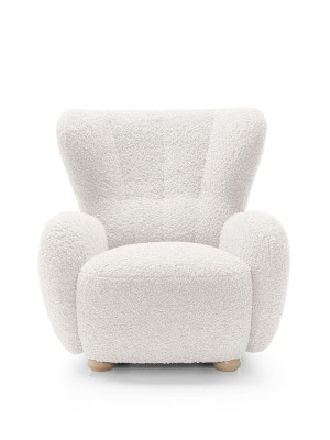 Elegancki biały fotel w tkaninie boucle w skandynawskim stylu MONIS
