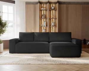 Elegancki czarny welurowy narożnik 250 cm szeroka otomana CAMA