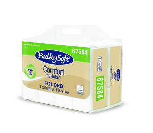 Papier toaletowy w składce Comfort de-inked, 2 warstwy, kolor biały, celuloza z recyklingu, 6000 szt/op.