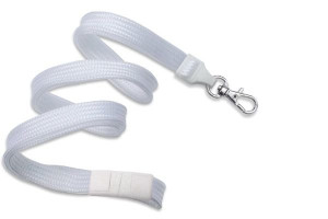 Široká 10mm bezpečná nastavitelná šňůrka na odznak + karabina KRAB (bílá) - KUK-102WHT