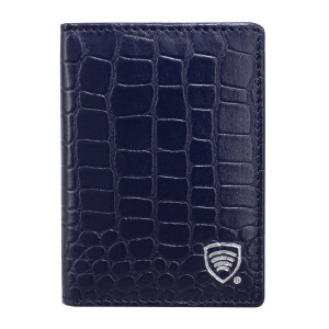 Malá kožená peněženka na kreditní karty RFID (námořnická modrá, Croco) - KUK-77TCRNBLUE