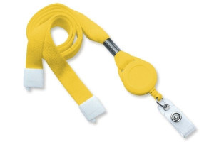 Široká 16mm bezpečnostní šňůrka na krk + yoyo přívěsek na klíče (žlutá) - KUK-103YLW