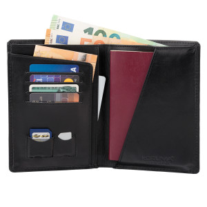 Portfel Skórzany Podróżny RFID Karty Zbliżeniowe Dokumenty Czarny