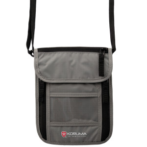 Paszportówka antykradzieżowa na szyję z zabezpieczniem RFID STOP (Jasny Szary)