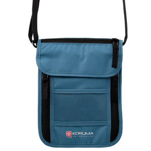 Paszportówka antykradzieżowa na szyję z zabezpieczniem RFID STOP (Niebieski)