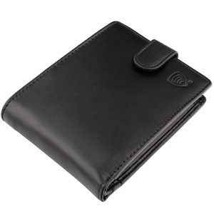 Portofel Bărbătesc din Piele Naturală cu Protecție RFID pentru Carduri Contactless și Monede (Negru)