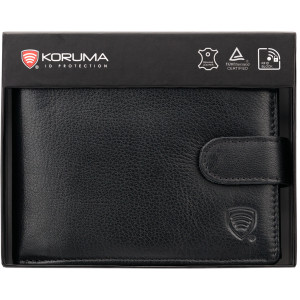 Portofel Bărbătesc din Piele Naturală cu Închidere, Protecție RFID, pentru Carduri Contactless și Monede (Negru)