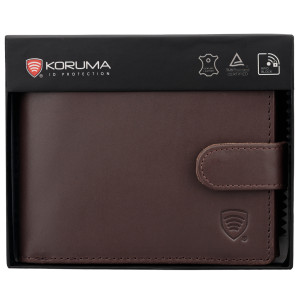 Portofel Bărbătesc din Piele Naturală cu Închidere, Protecție RFID, pentru Carduri Contactless și Monede (maro)