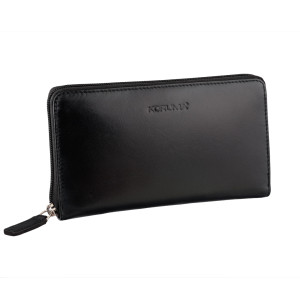 Portofel cu fermoar din piele pentru femei cu protecție RFID (negru)