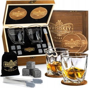 Szklanki do whisky Whisiskey 300 ml 2 szt. Zestaw kamienie pudełko prezent