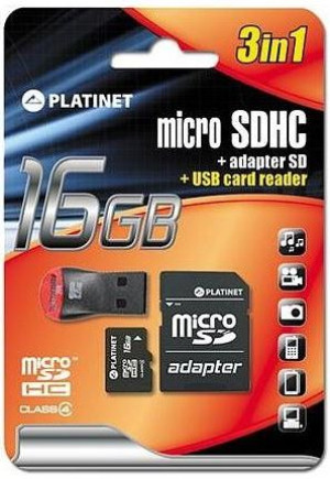 Karta pamięci Platinet microSDHC 16GB z adapterem + czytnik kart