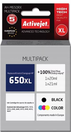 Tusze ActiveJet do HP 650 XL (Komplet)