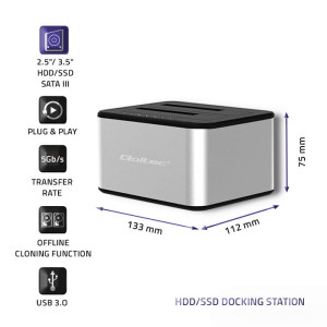 Stacja dokująca Qoltec 2xHDD/SSD 2.5/3.5 SATA USB 3.0 (klonowanie)