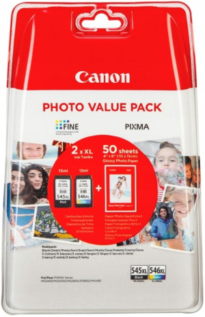 Tusze Canon PG-545 XL + CL-546 XL + Papier Foto 50 Arkuszy (Komplet)