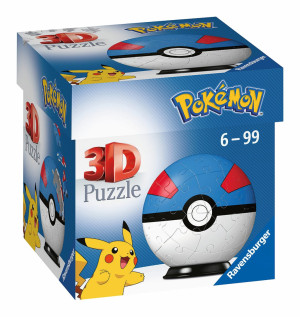Ravensburger - Puzzle 3D Kula Pokemon Pokeball Niebieski 54 elem. 112654
