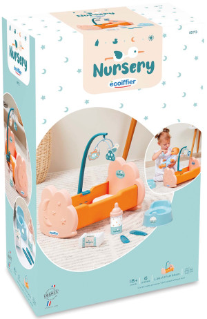 Ecoiffier Nursery - Kołyska z karuzelką dla lalki + 6 akcesoriów 1873