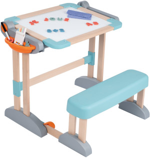 Smoby - Stolik z tablicą do rysowania Biurko z ławką + 80 akcesoriów 420304