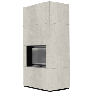 Kominek modułowy KRATKI FLOKI BOX 8 kW Ø 160 zabudowa ze spieku NATURALI PIETRA DI SAVOIA PERLA BOCCIARDATA czarne