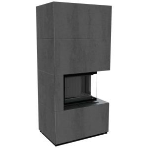 Kaminbausatz KRATKI FLOKI BOX rechts 8 kW Ø 160 Quarzsinter NATURALI PIETRA DI SAVOIA ANTRANCITE BOCCIARDATA schwarz