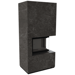 Kaminbausatz KRATKI FLOKI BOX rechts 8 kW Ø 160 Quarzsinter NATURALI NERO GRECO schwarz
